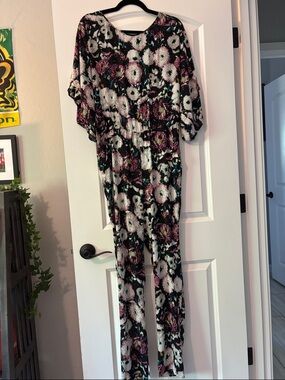 BCBGMaxAzria Black Floral Blouse with Pink, Teal & Green Accents-Size M